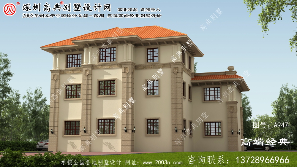 洛江区三层别墅外观设计效果图