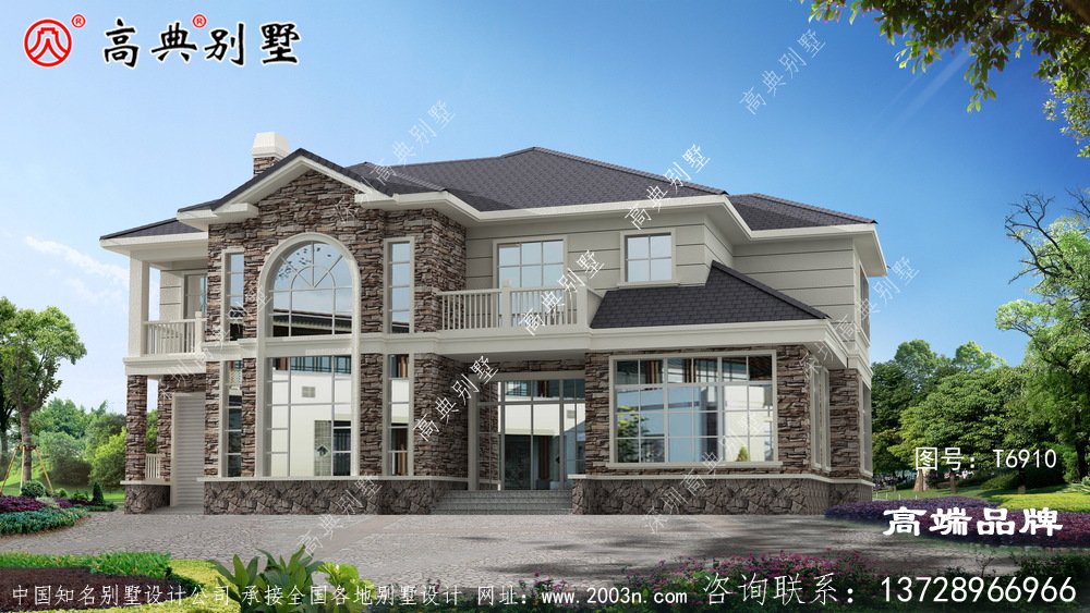 乡村别墅效果图外观颜色明亮采光通风好	