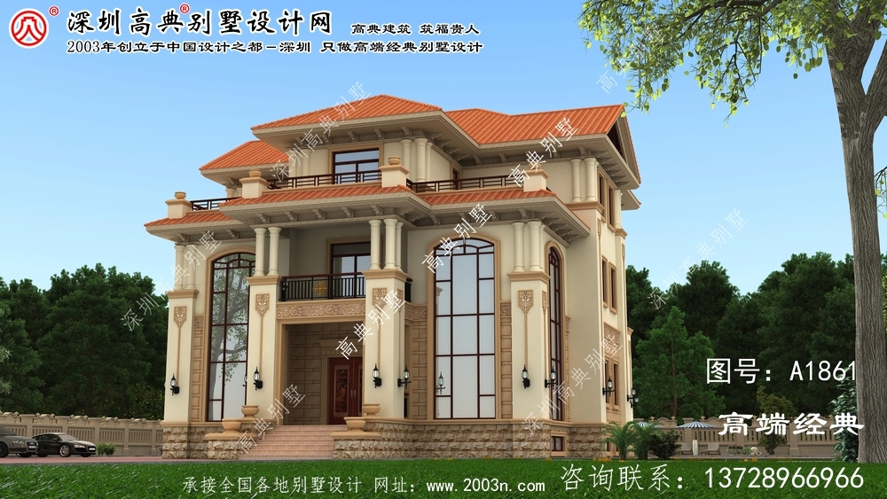 高雄市乡间小屋，雅致而大气，青山绿水作衬托。