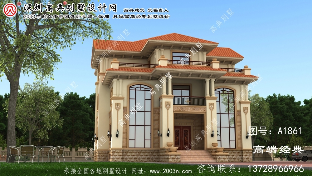 高雄市乡间小屋，雅致而大气，青山绿水作衬托。