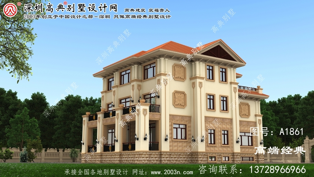 高雄市乡间小屋，雅致而大气，青山绿水作衬托。