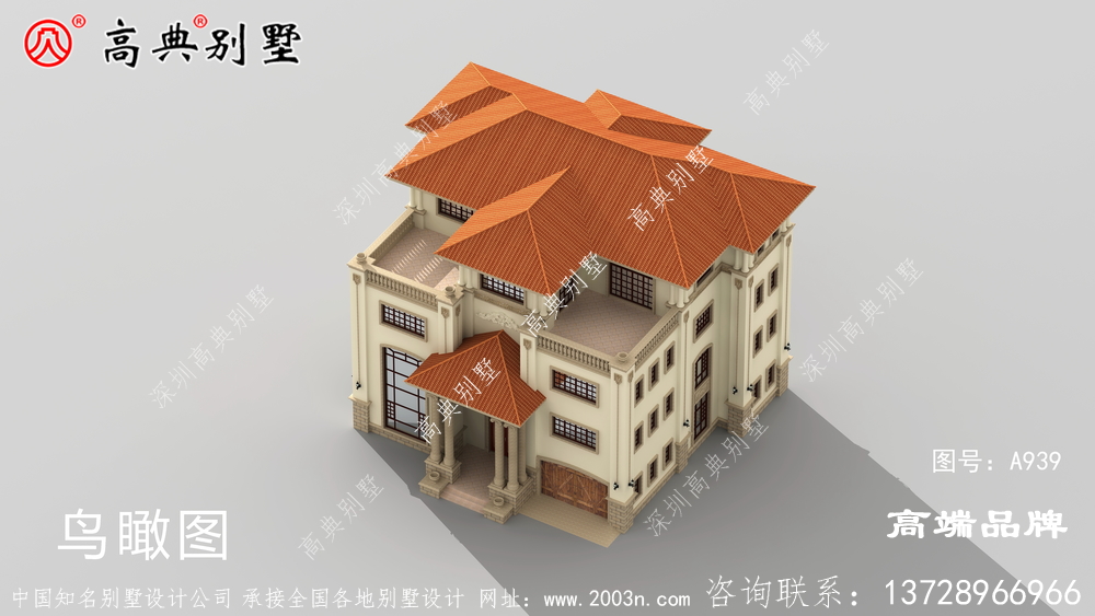 简欧四层大户型别墅外观图，构件非常精美
