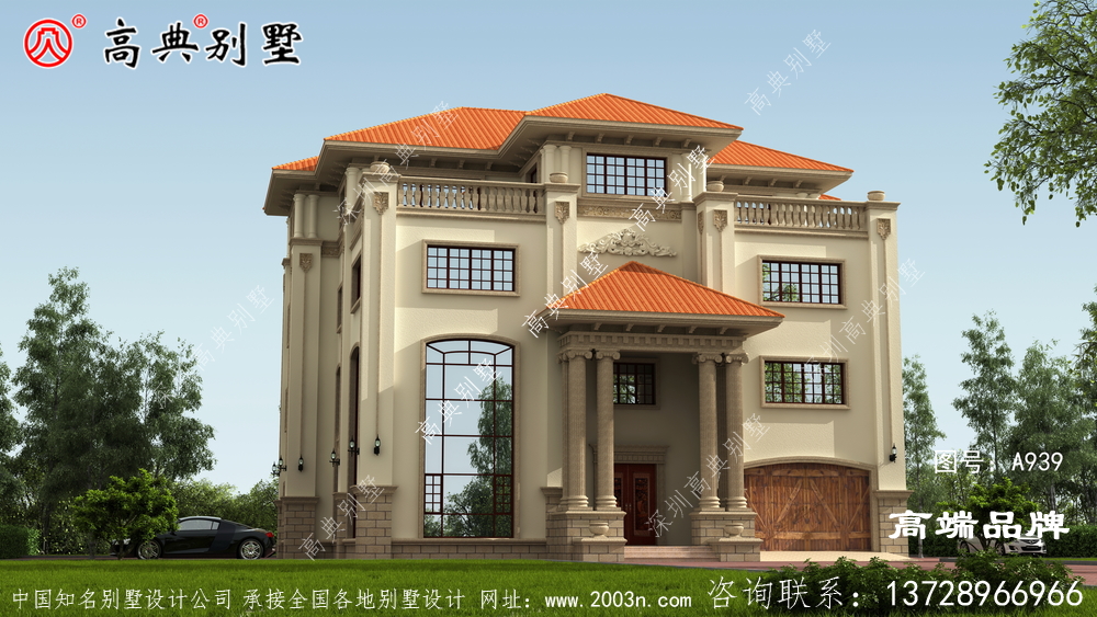 简欧四层大户型别墅外观图，构件非常精美
