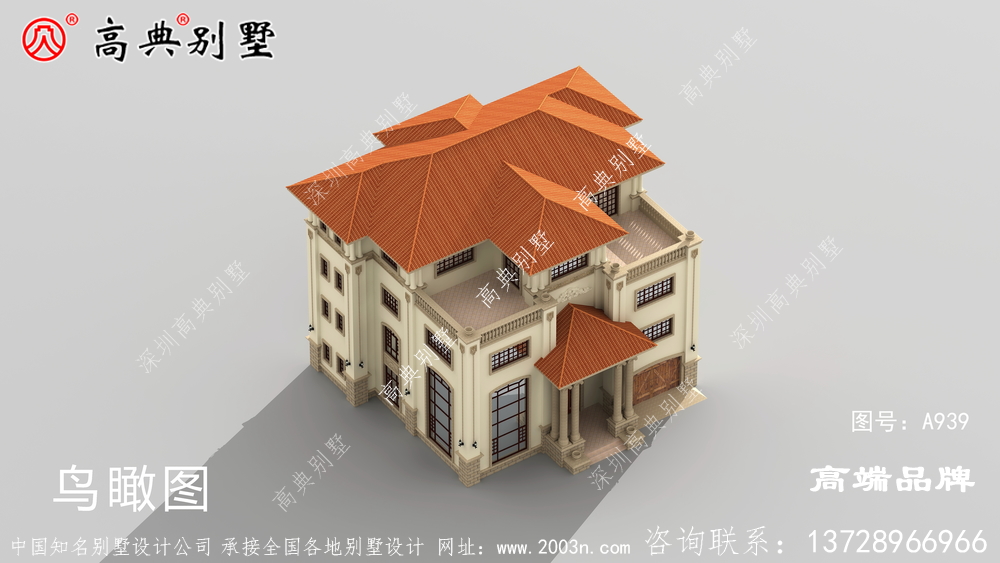 简欧四层大户型别墅外观图，构件非常精美